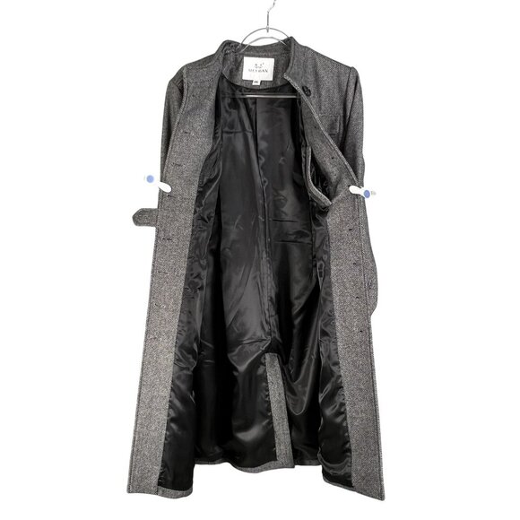 High Style Womens M Wool Gray Military Inspired Herringbone Tweed Coat Old Money - Picture 4 of 16